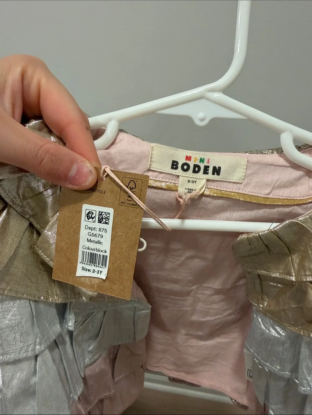 Mini Boden Metallic Ruffle Bolero Jacket in Pink, Silver & Gold Tones